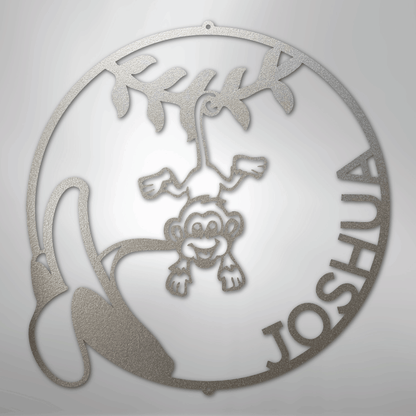 Custom Metal Wall Art - Personalized Little Monkey Name Sign Silver