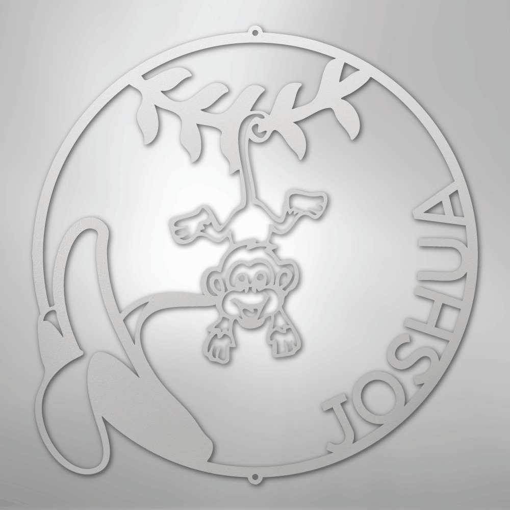 Custom Metal Wall Art - Personalized Little Monkey Name Sign White