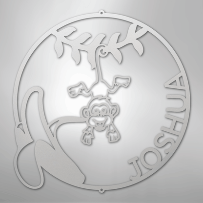 Custom Metal Wall Art - Personalized Little Monkey Name Sign White