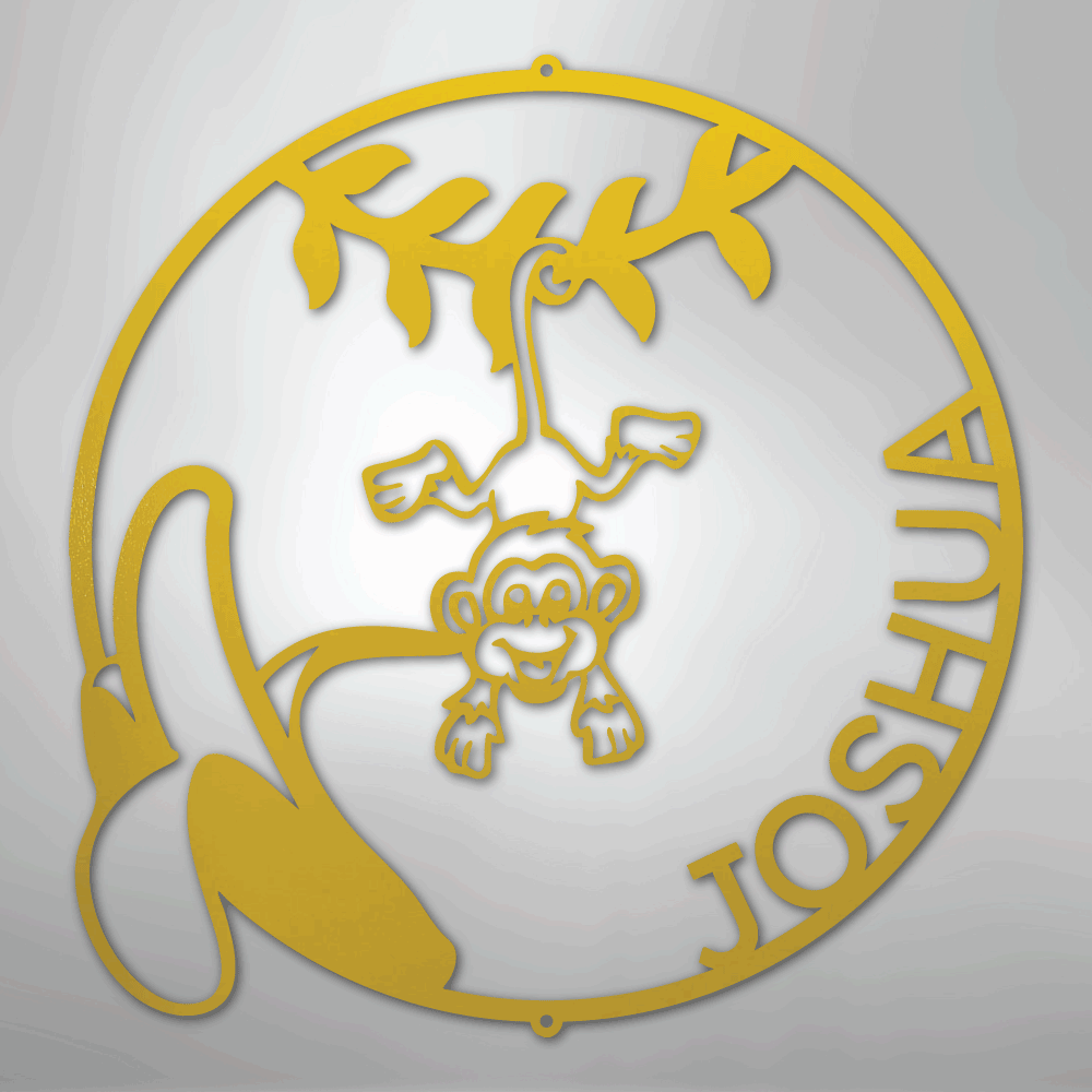 Custom Metal Wall Art - Personalized Little Monkey Name Sign Yellow