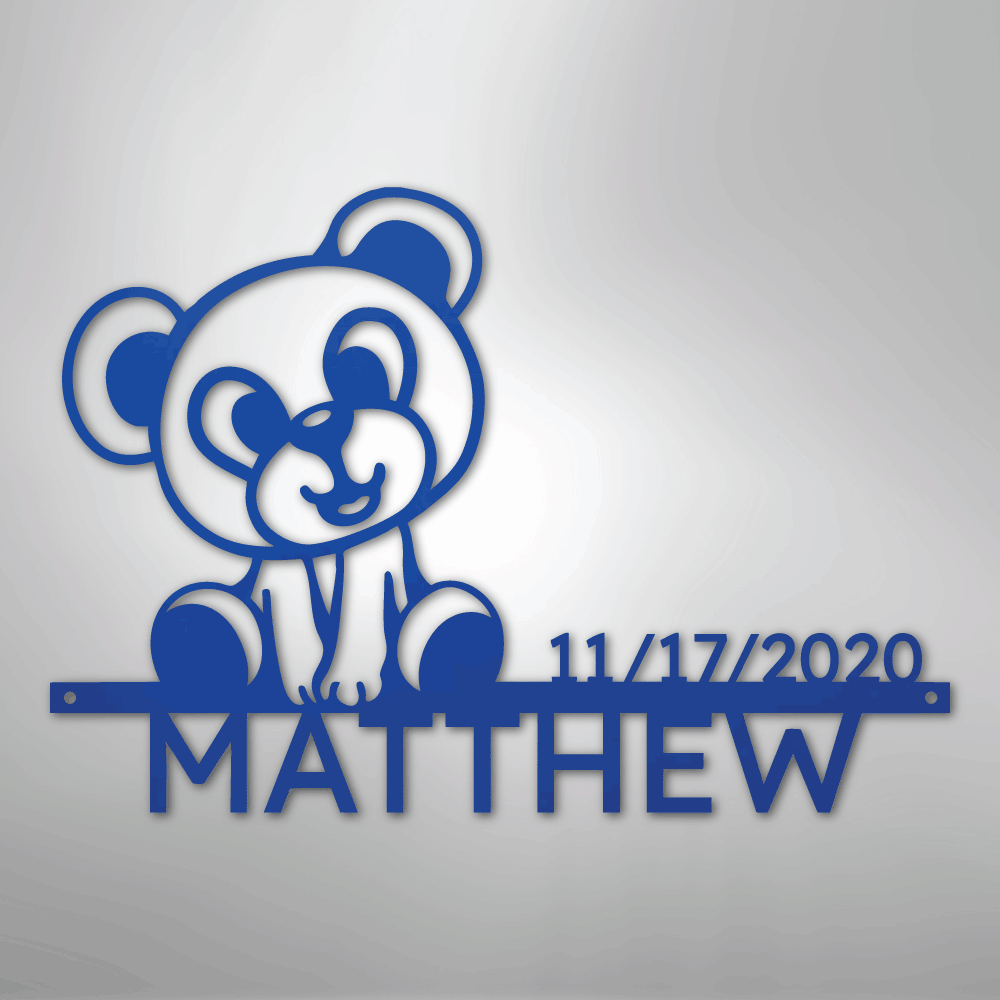 Custom Metal Wall Art - Personalized Teddy Bear Name Sign Blue