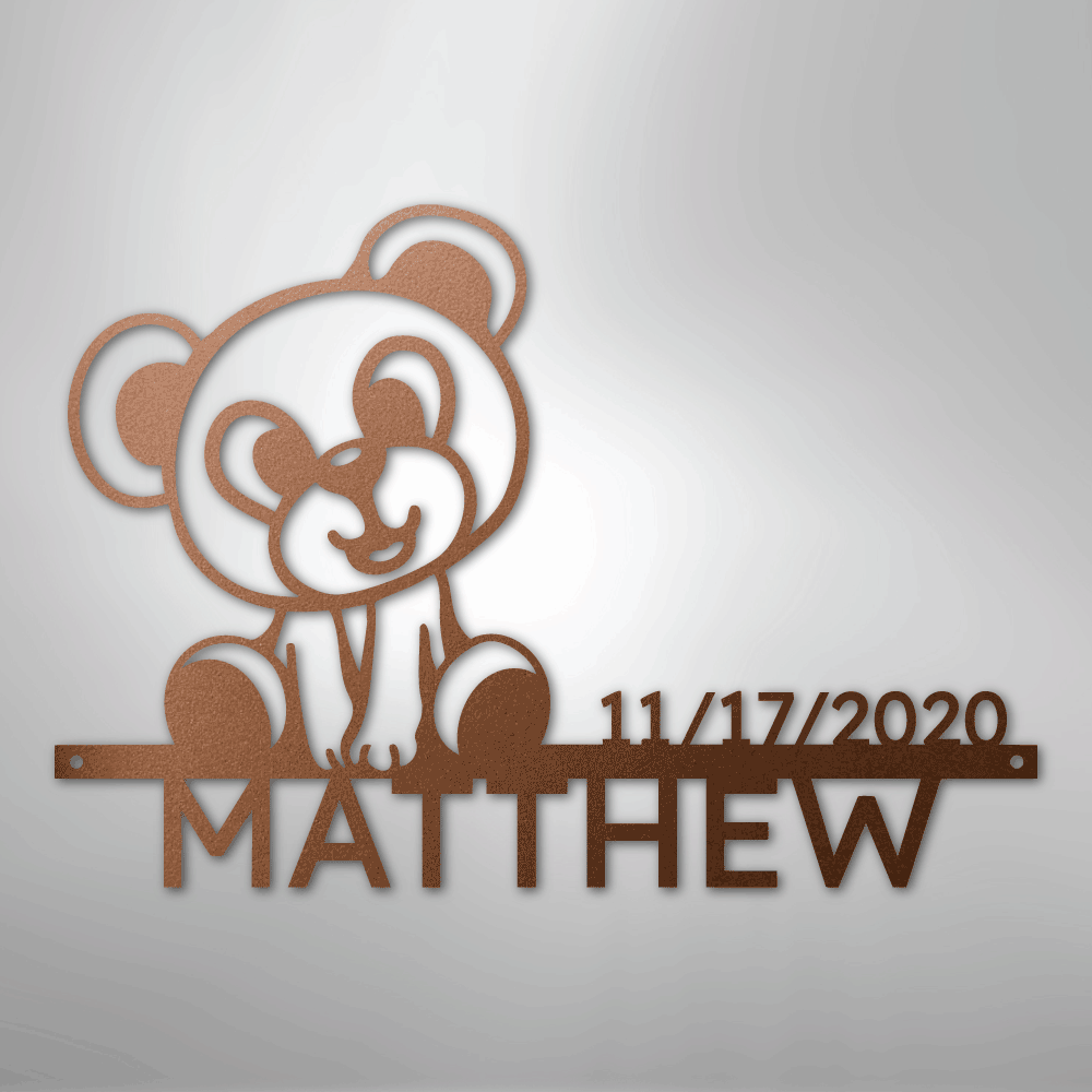 Custom Metal Wall Art - Personalized Teddy Bear Name Sign Copper