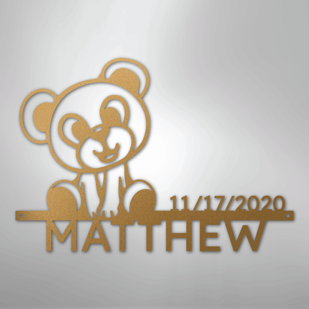Custom Metal Wall Art - Personalized Teddy Bear Name Sign Gold