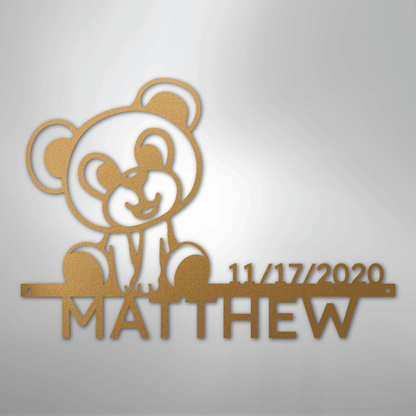 Custom Metal Wall Art - Personalized Teddy Bear Name Sign Gold