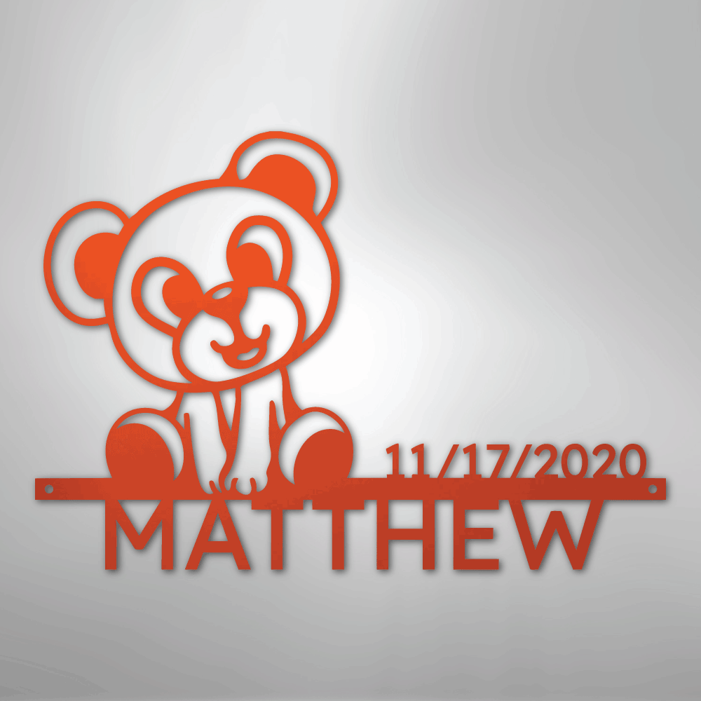 Custom Metal Wall Art - Personalized Teddy Bear Name Sign Orange