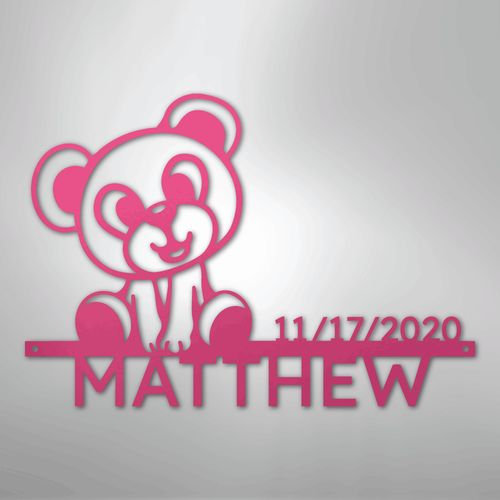 Custom Metal Wall Art - Personalized Teddy Bear Name Sign Pink