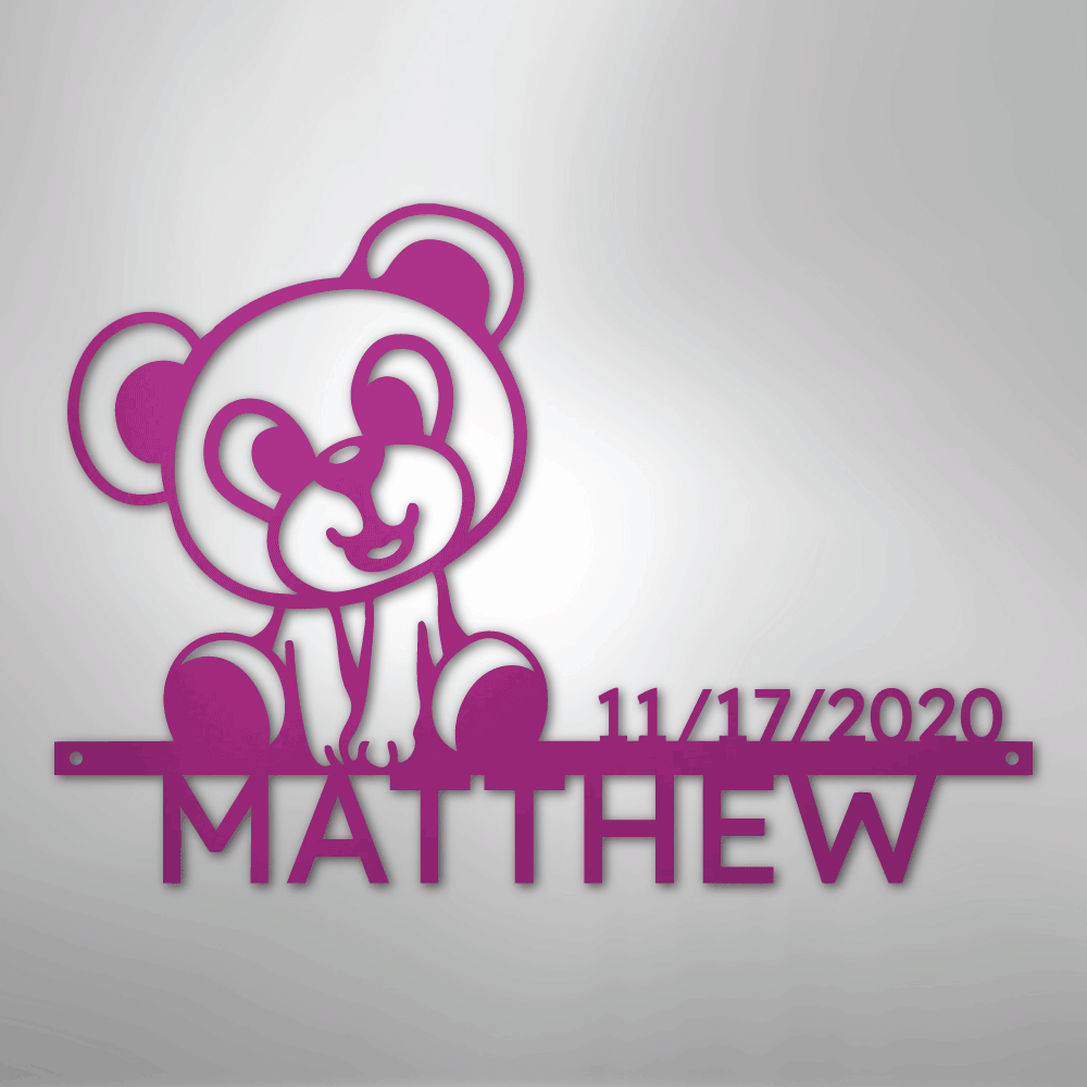 Custom Metal Wall Art - Personalized Teddy Bear Name Sign Purple