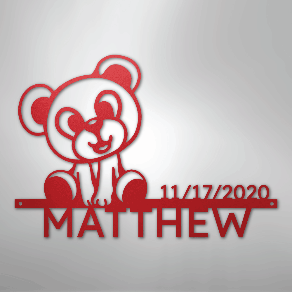 Custom Metal Wall Art - Personalized Teddy Bear Name Sign Red