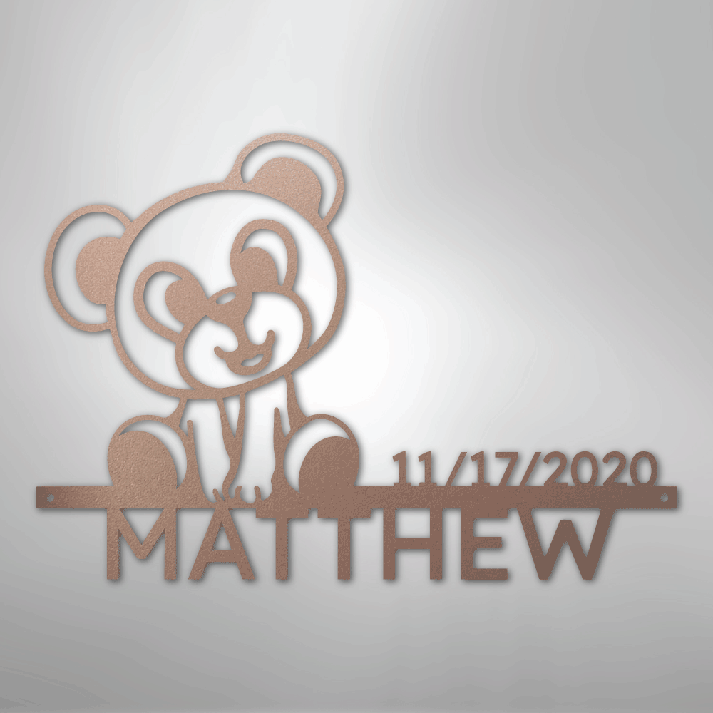 Custom Metal Wall Art - Personalized Teddy Bear Name Sign Rose