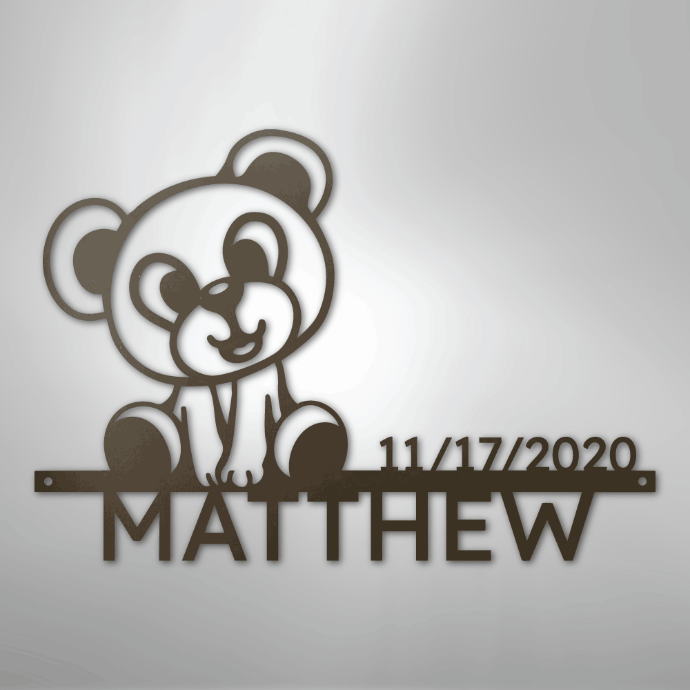 Custom Metal Wall Art - Personalized Teddy Bear Name Sign Stone