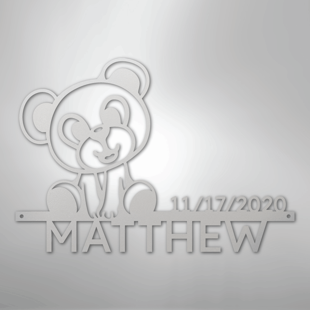 Custom Metal Wall Art - Personalized Teddy Bear Name Sign White