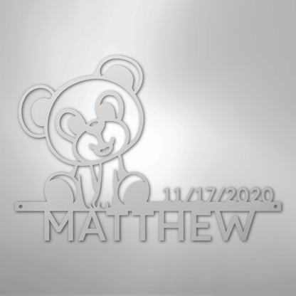 Custom Metal Wall Art - Personalized Teddy Bear Name Sign White