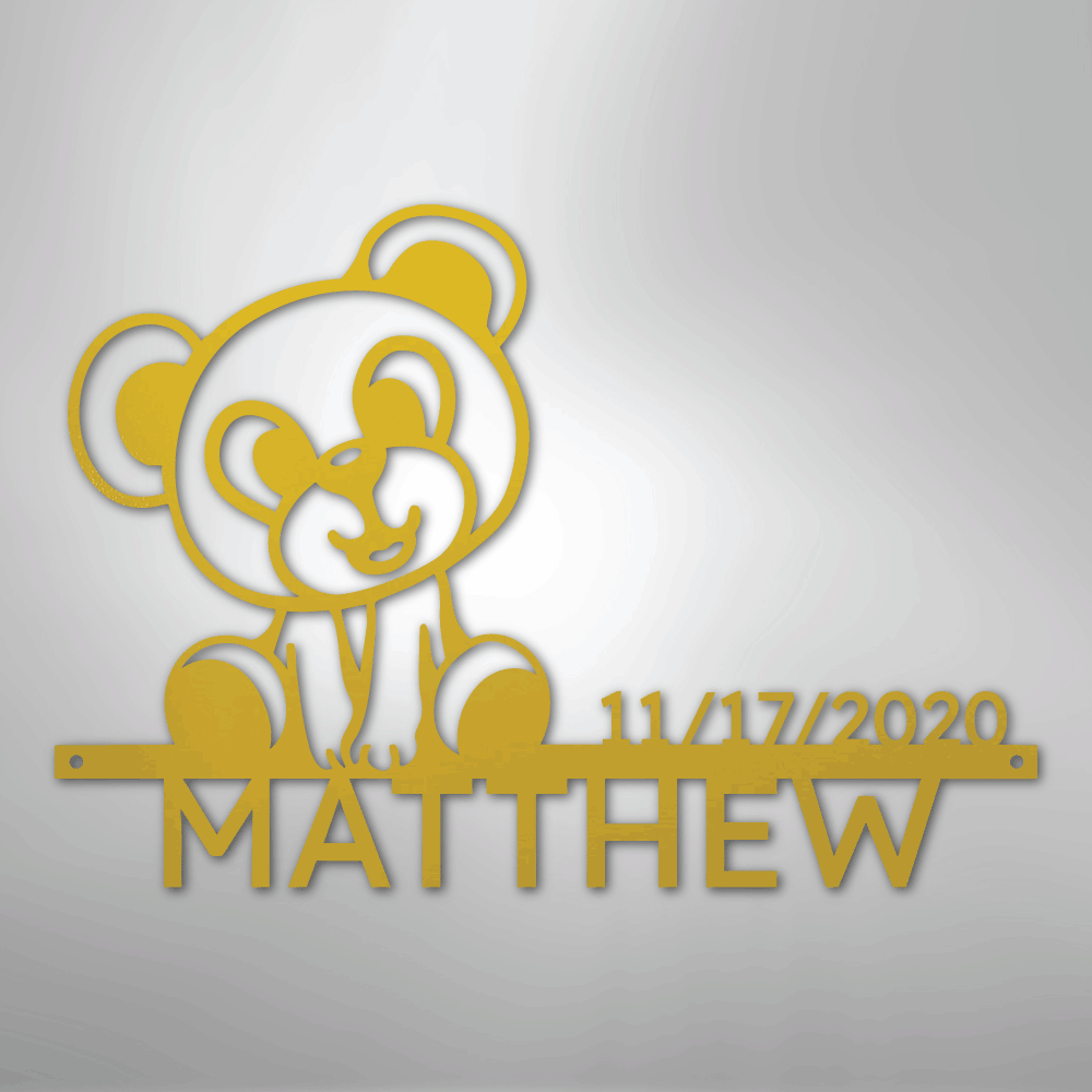 Custom Metal Wall Art - Personalized Teddy Bear Name Sign Yellow