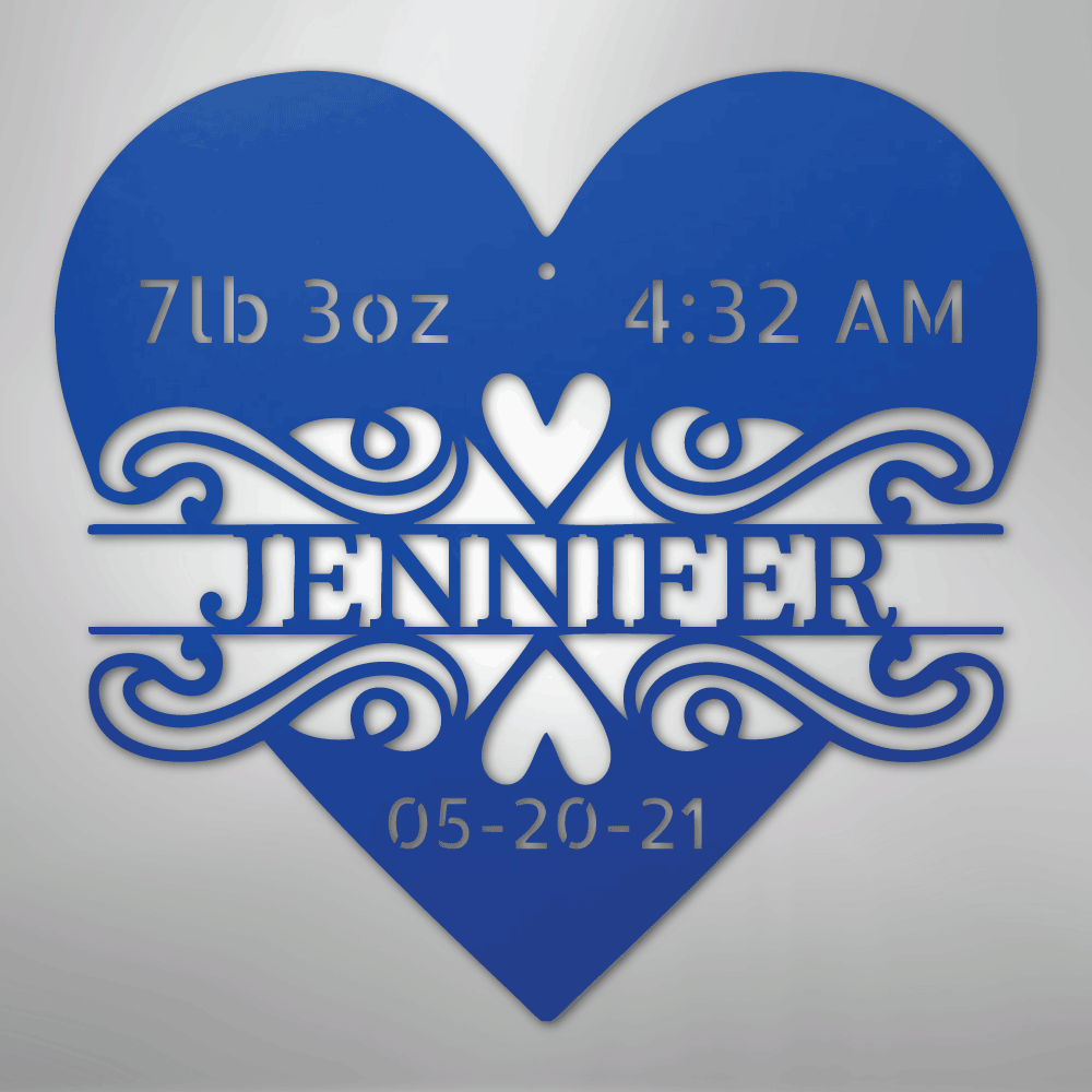 Custom Metal Wall Art - Personalized Newborn Name Sign Blue