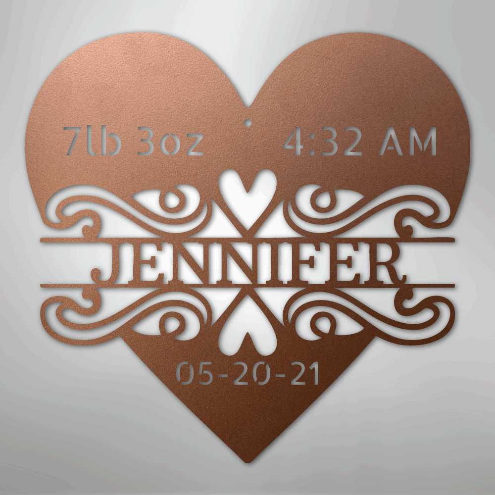 Custom Metal Wall Art - Personalized Newborn Name Sign Copper