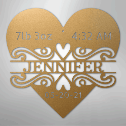 Custom Metal Wall Art - Personalized Newborn Name Sign Gold