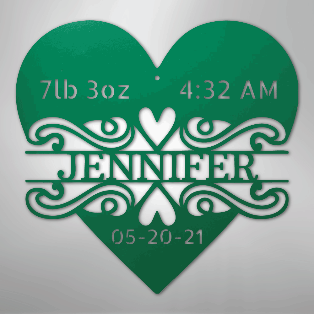 Custom Metal Wall Art - Personalized Newborn Name Sign Green