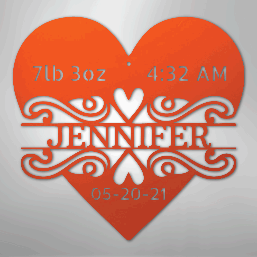 Custom Metal Wall Art - Personalized Newborn Name Sign Orange
