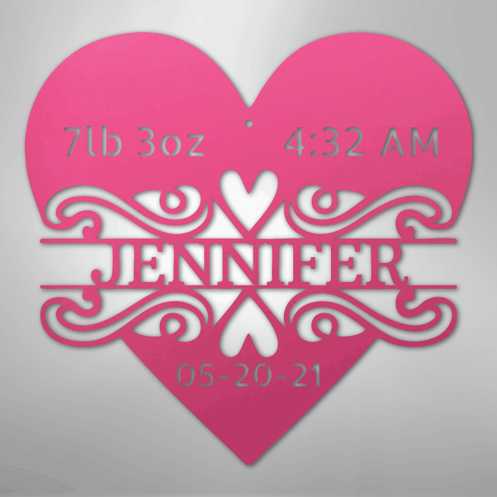 Custom Metal Wall Art - Personalized Newborn Name Sign Pink