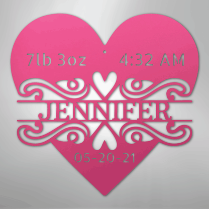 Custom Metal Wall Art - Personalized Newborn Name Sign Pink