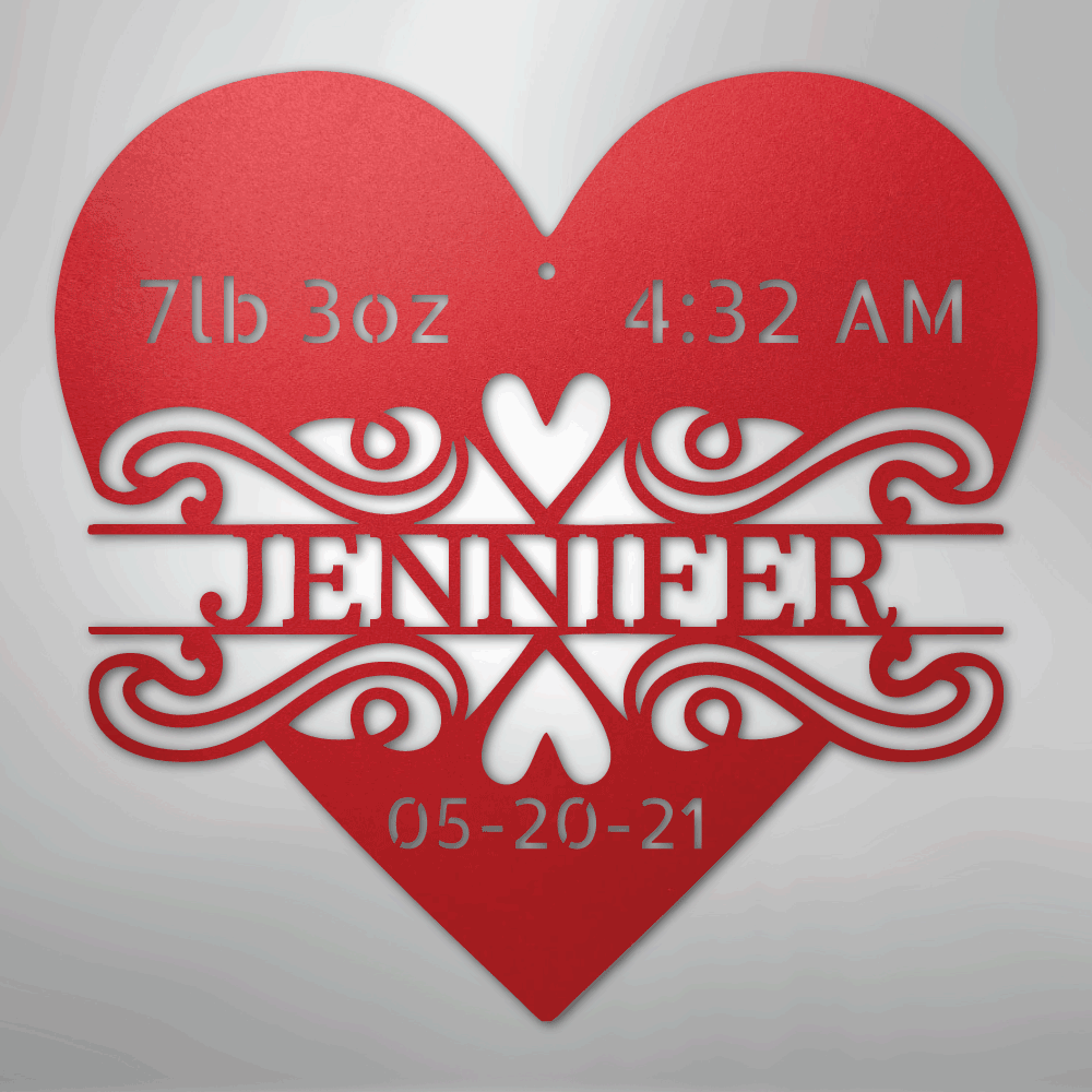 Custom Metal Wall Art - Personalized Newborn Name Sign Red
