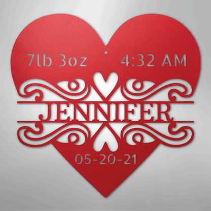 Custom Metal Wall Art - Personalized Newborn Name Sign Red