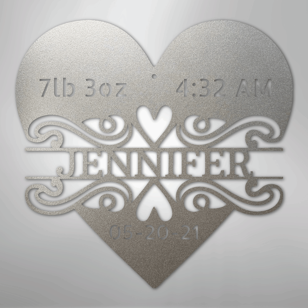 Custom Metal Wall Art - Personalized Newborn Name Sign Silver