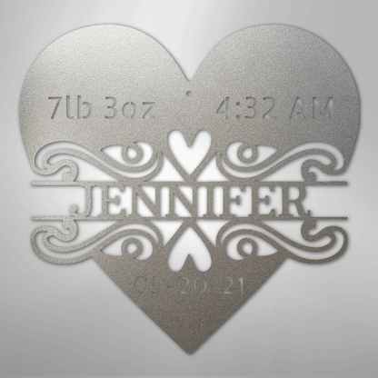 Custom Metal Wall Art - Personalized Newborn Name Sign Silver