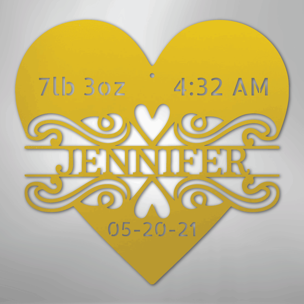 Custom Metal Wall Art - Personalized Newborn Name Sign Yellow
