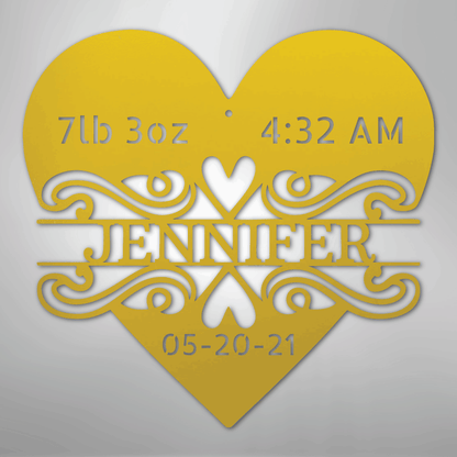 Custom Metal Wall Art - Personalized Newborn Name Sign Yellow