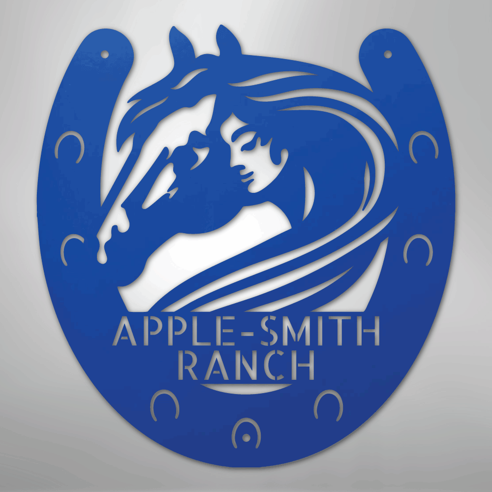 Custom Metal Sign - Personalized Horse Farm Housewarming Plaque Blue