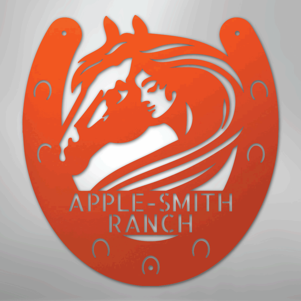Custom Metal Sign - Personalized Horse Farm Housewarming Plaque Orange