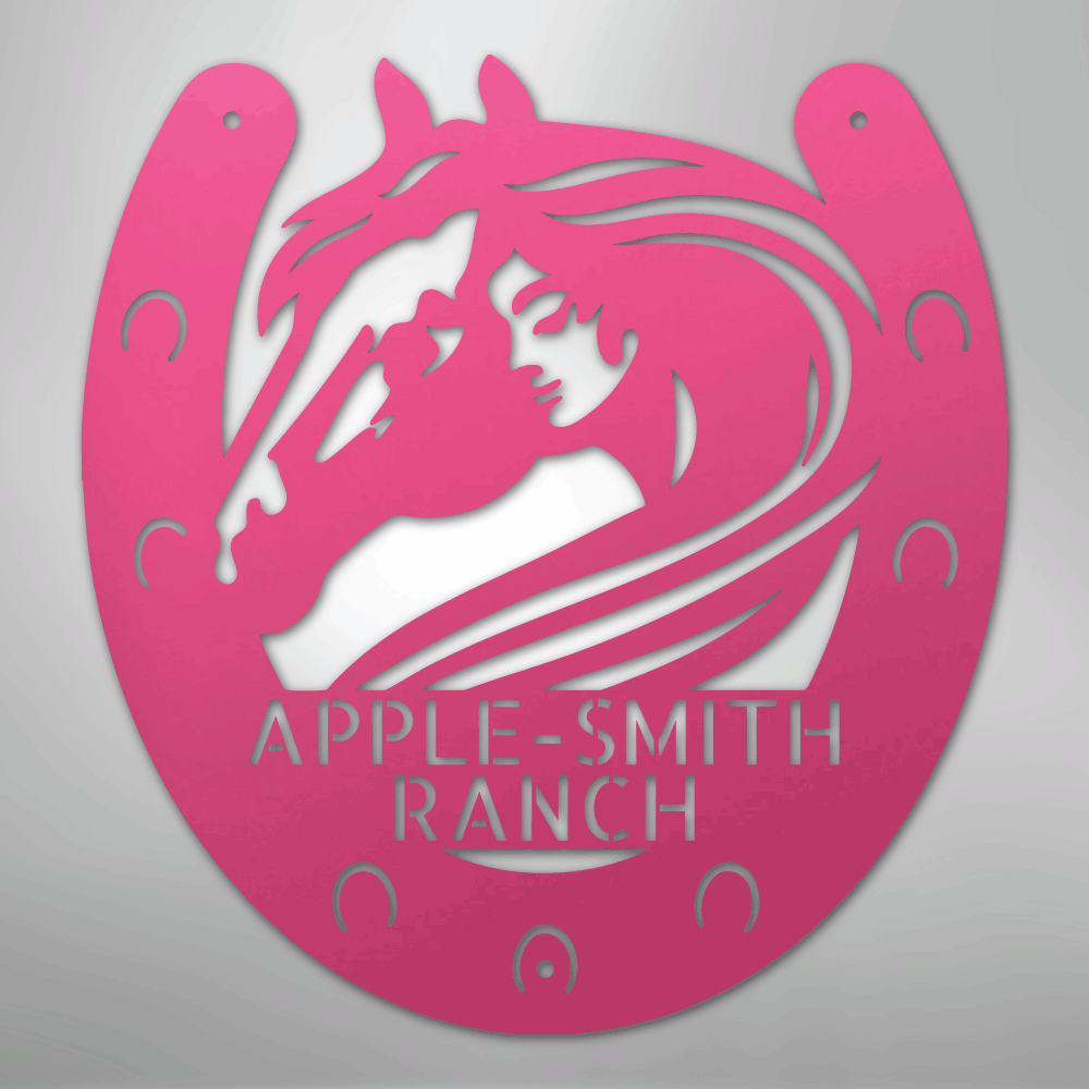 Custom Metal Sign - Personalized Horse Farm Housewarming Plaque Pink