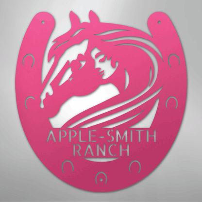 Custom Metal Sign - Personalized Horse Farm Housewarming Plaque Pink