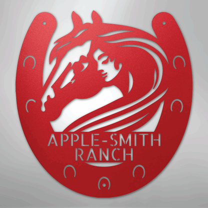 Custom Metal Sign - Personalized Horse Farm Housewarming Plaque Red