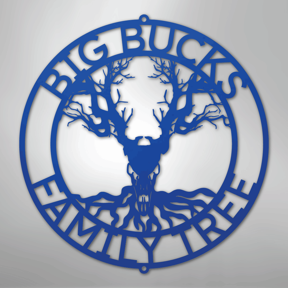 Custom Metal Wall Art - Personalized Skull Tree Monogram Blue