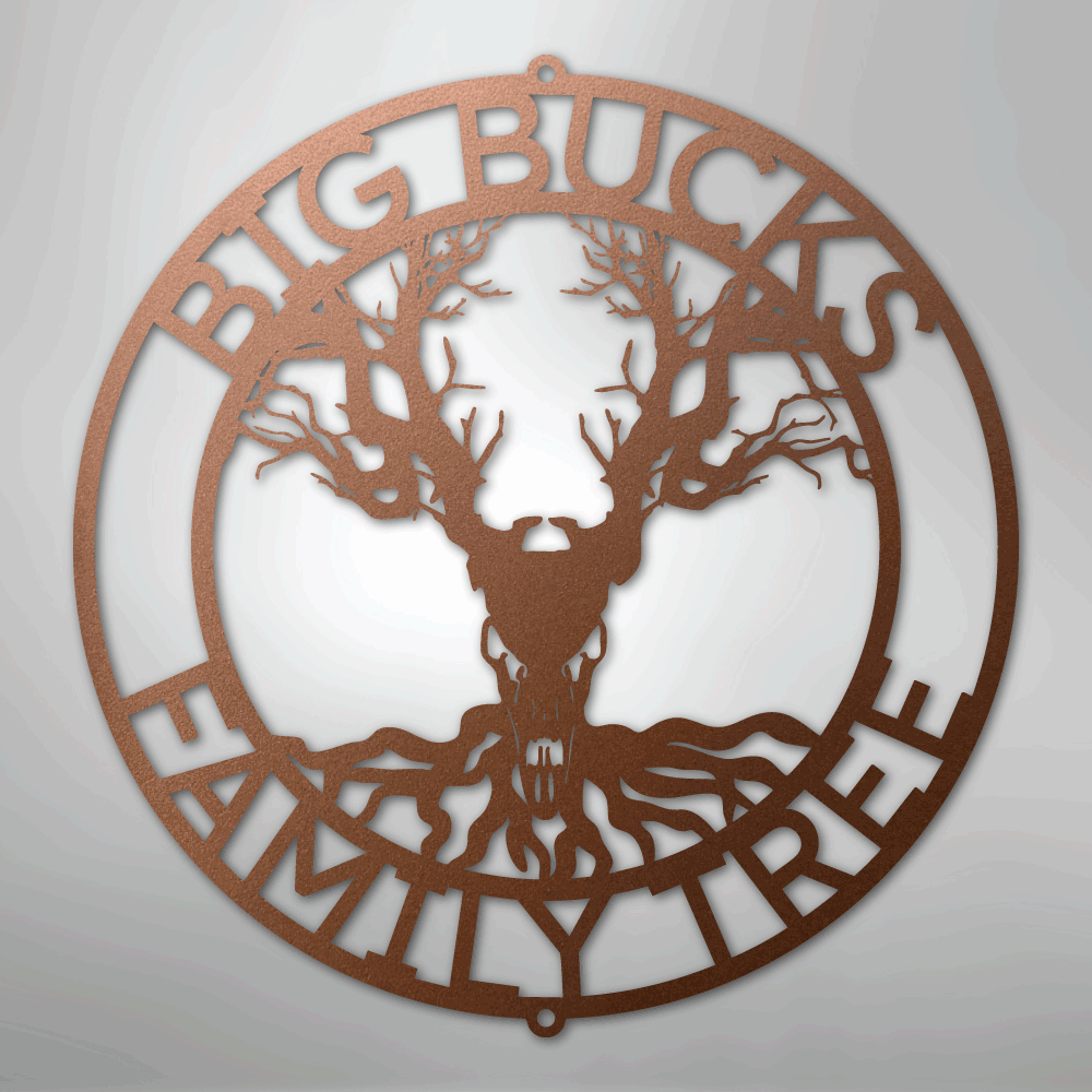 Custom Metal Wall Art - Personalized Skull Tree Monogram Copper
