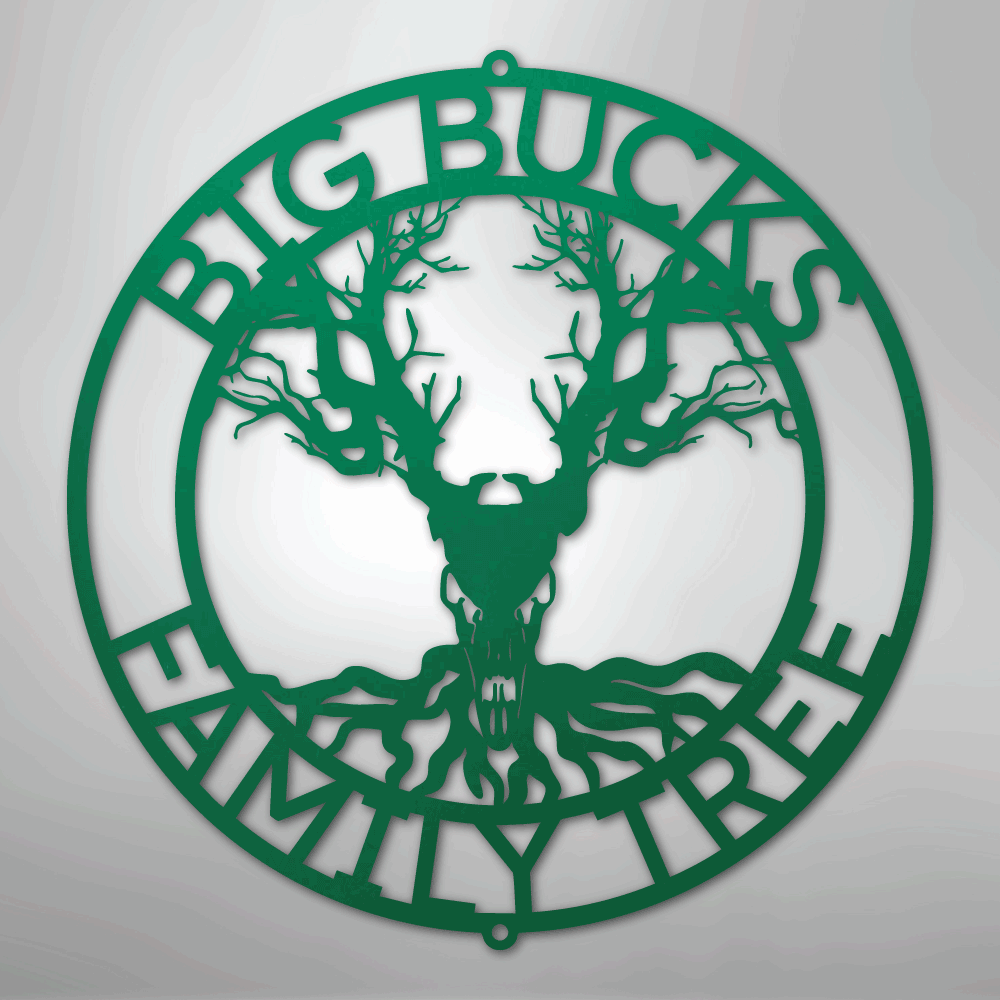 Custom Metal Wall Art - Personalized Skull Tree Monogram Green