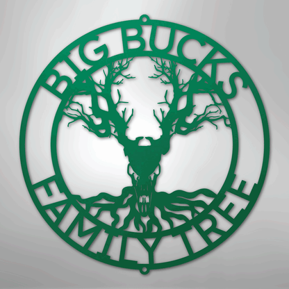 Custom Metal Wall Art - Personalized Skull Tree Monogram Green