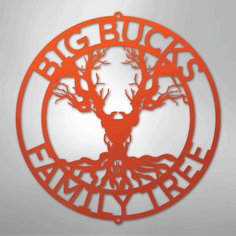 Custom Metal Wall Art - Personalized Skull Tree Monogram Orange