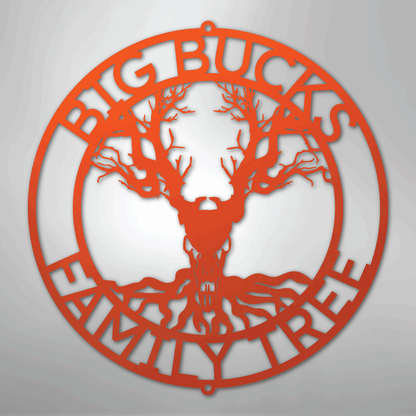 Custom Metal Wall Art - Personalized Skull Tree Monogram Orange