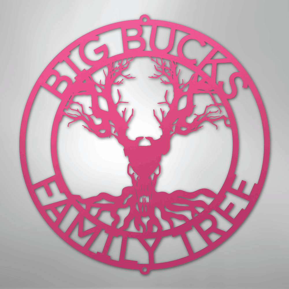 Custom Metal Wall Art - Personalized Skull Tree Monogram Pink