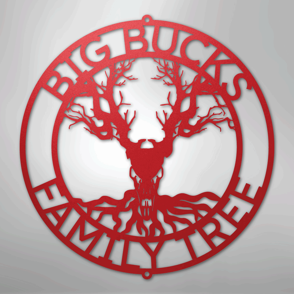 Custom Metal Wall Art - Personalized Skull Tree Monogram Red