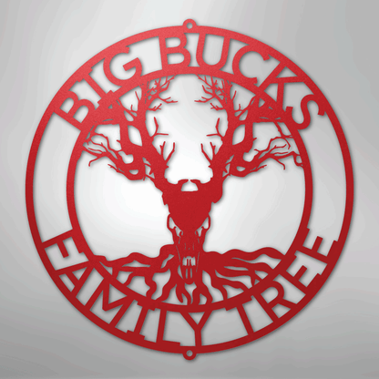 Custom Metal Wall Art - Personalized Skull Tree Monogram Red