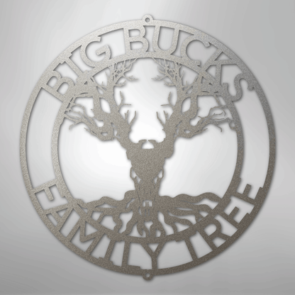 Custom Metal Wall Art - Personalized Skull Tree Monogram Silver