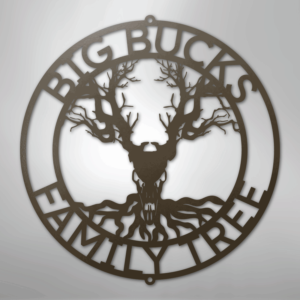 Custom Metal Wall Art - Personalized Skull Tree Monogram Stone