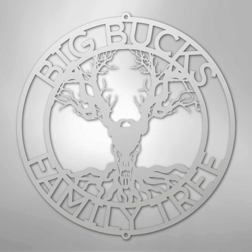 Custom Metal Wall Art - Personalized Skull Tree Monogram White