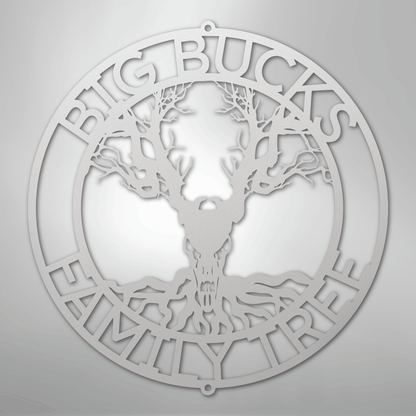 Custom Metal Wall Art - Personalized Skull Tree Monogram White