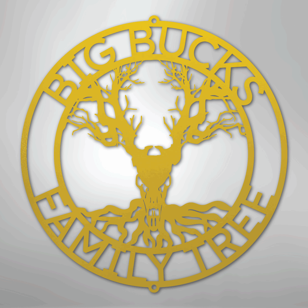 Custom Metal Wall Art - Personalized Skull Tree Monogram Yellow