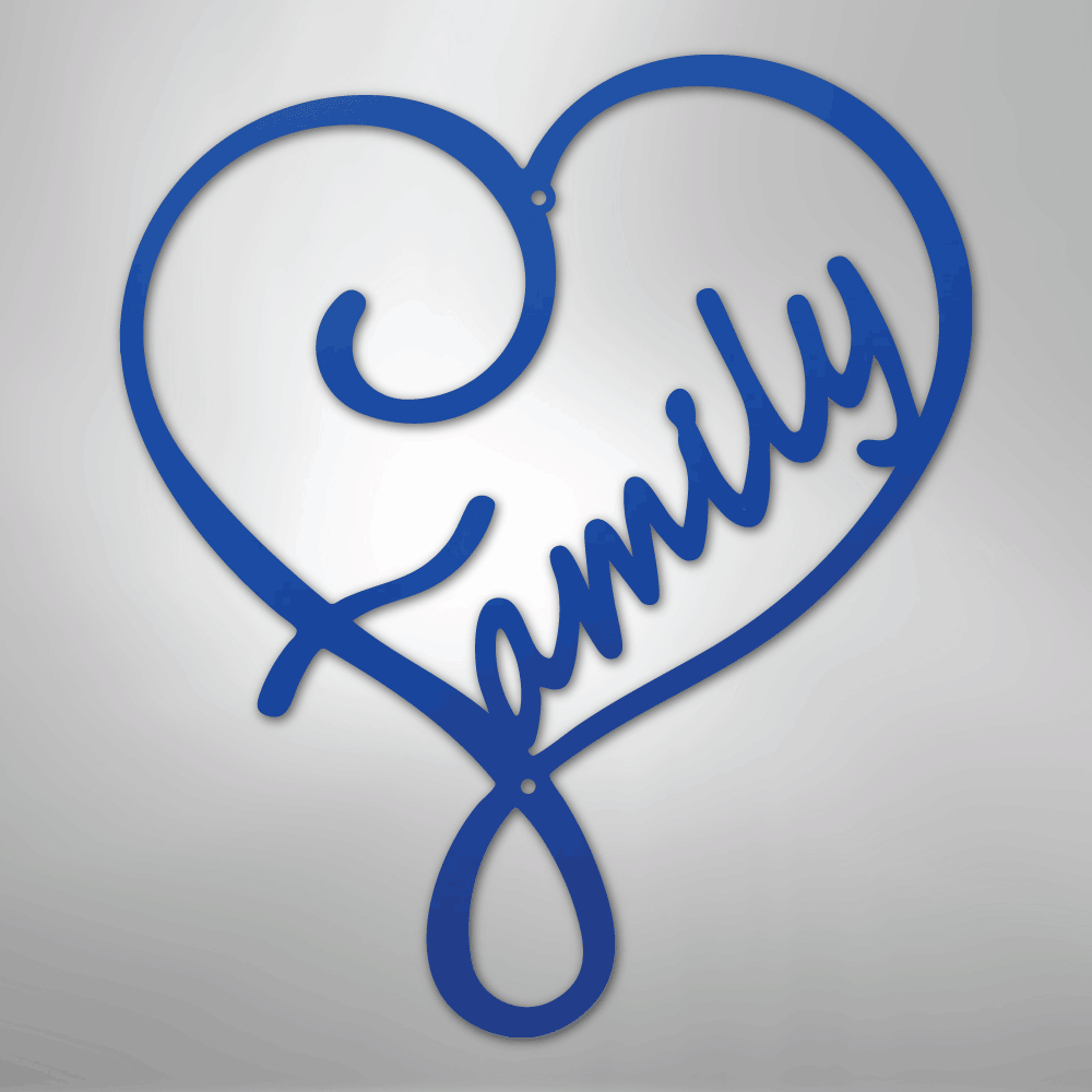 Metal Wall Art - Family Heart Sign Blue